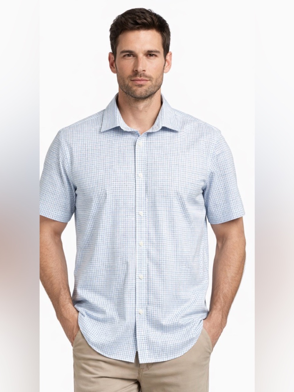Michael Kors Mens Button Down Short Sleeve Shirt in Multi Plaid sz 16.5 32/33